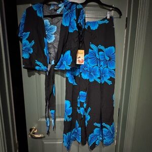 Floral Black and Blue Two-Piece Set